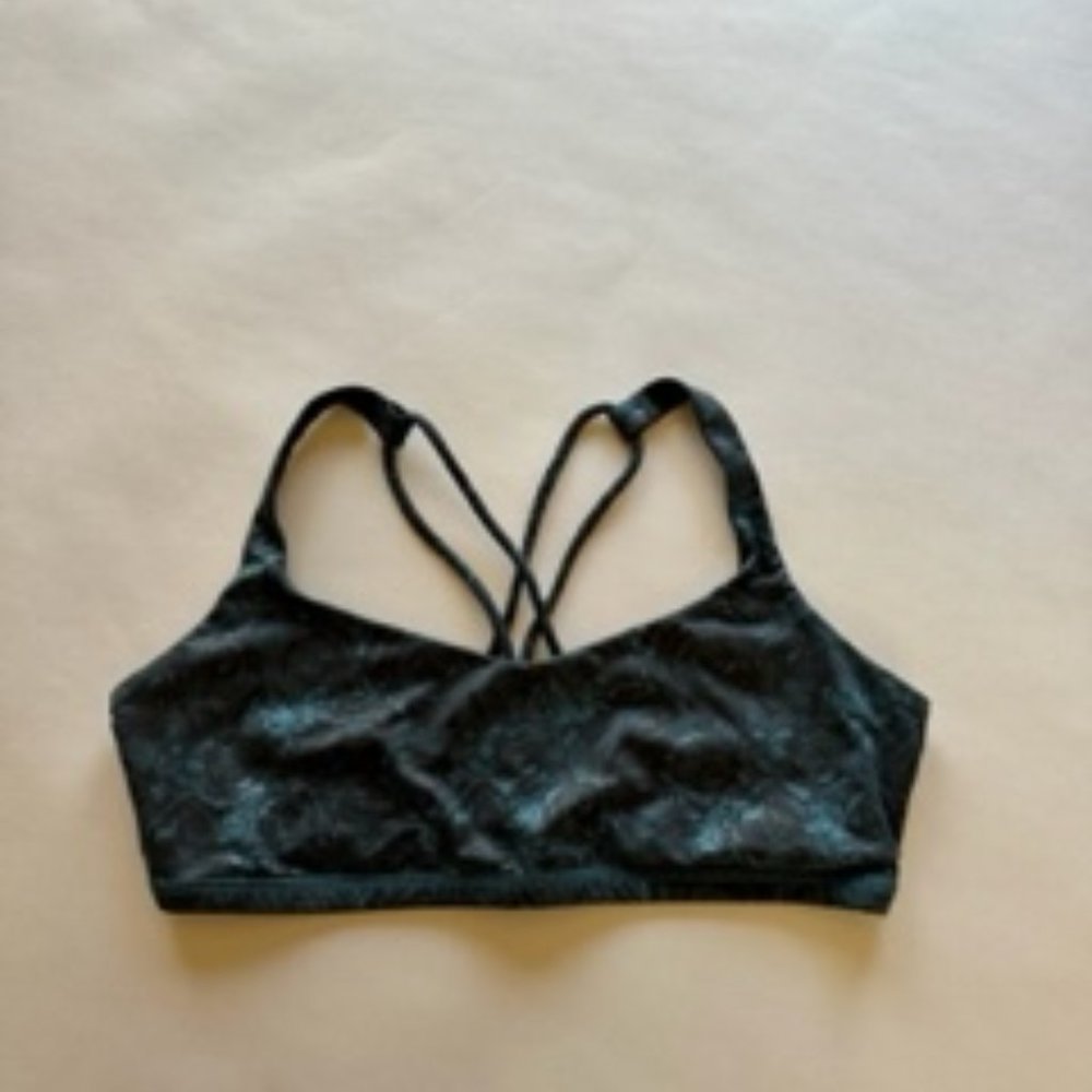 Lululemon Free to Be Bra Rose Herringbone Printed Coal Black Size 10